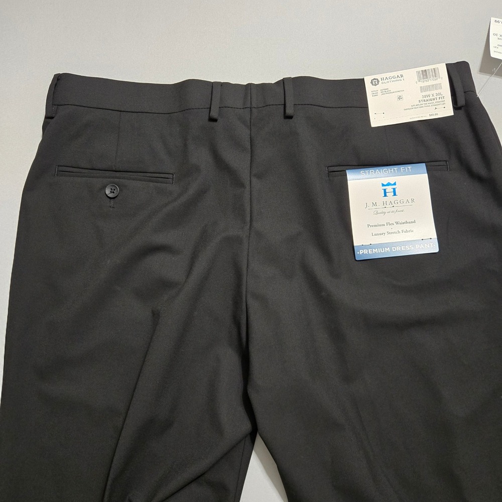 J.M. Haggar Dress Pants 38x30 Black Premium Flex Straight Fit Luxury Stretch - Picture 7 of 12